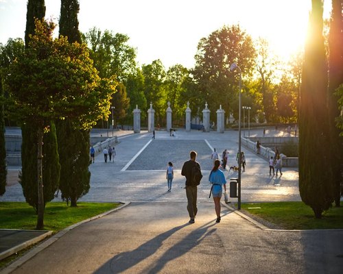 People walking in an urban park